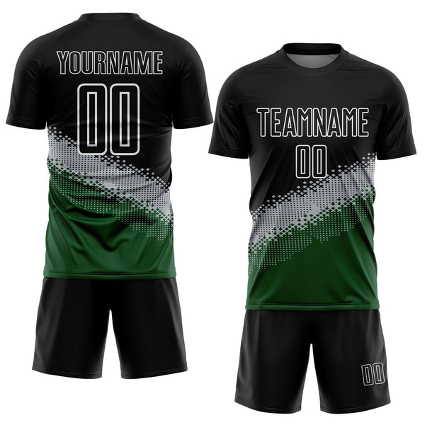Custom Black Gray-Green Gradient Geometric Shape Sublimation Soccer Uniform Jersey alternate