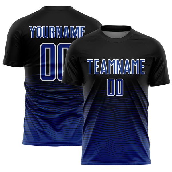Custom Black Royal-White Gradient Line Sublimation Soccer Uniform Jersey
