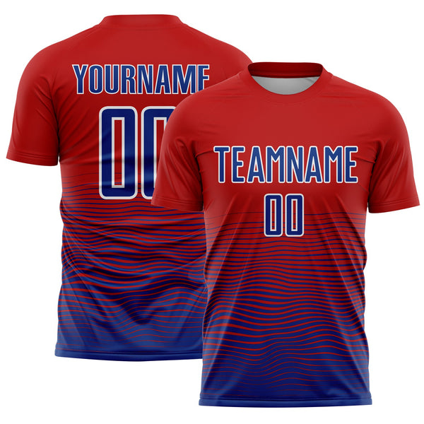 Custom Red Royal-White Gradient Line Sublimation Soccer Uniform Jersey