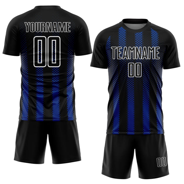 Custom Black Royal-White Geometric Shape Sublimation Soccer Uniform Jersey alternate