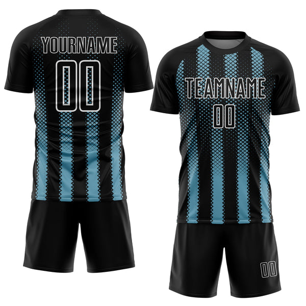 Custom Black Shadow Blue-White Geometric Shape Sublimation Soccer Uniform Jersey alternate