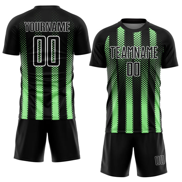 Custom Black Pea Green-White Geometric Shape Sublimation Soccer Uniform Jersey alternate