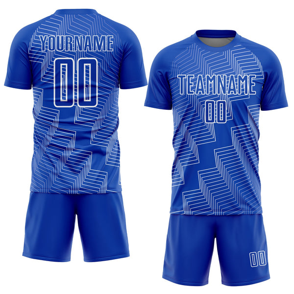 Custom Thunder Blue White Zigzag Shape Sublimation Soccer Uniform Jersey alternate