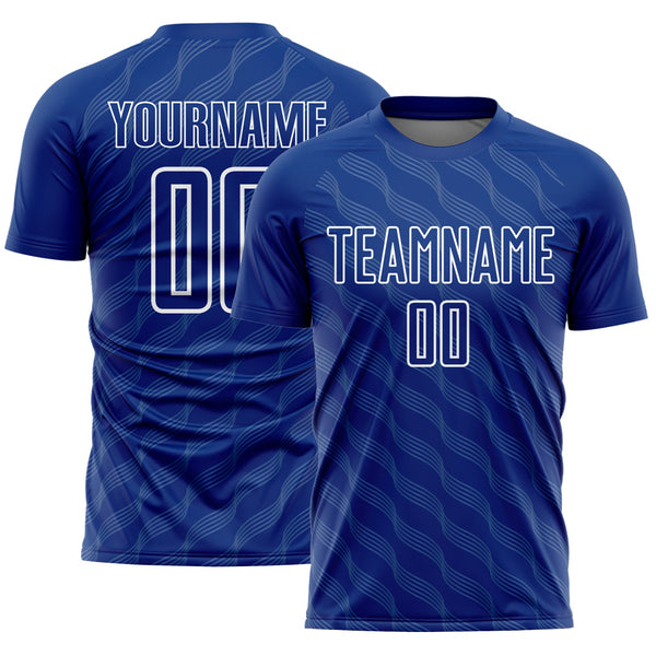 Custom Royal White Waves Shape Sublimation Soccer Uniform Jersey