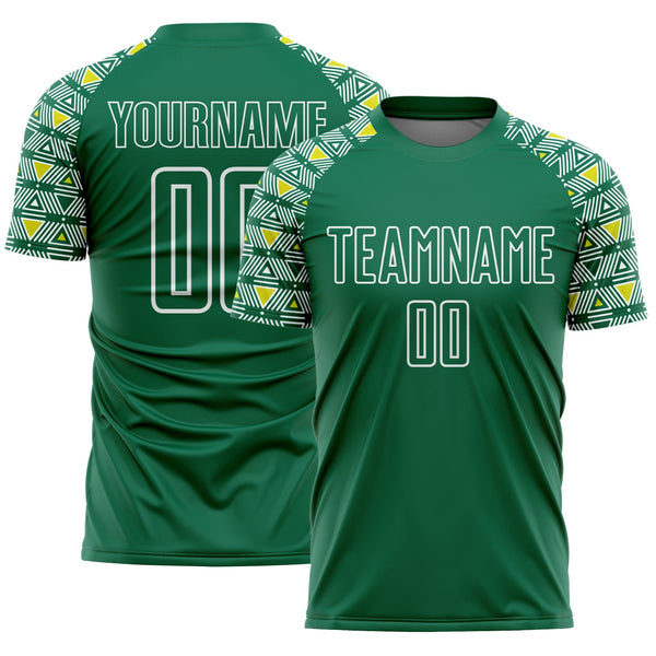 Custom Kelly Green White Geometric Shape Sublimation Soccer Uniform Jersey