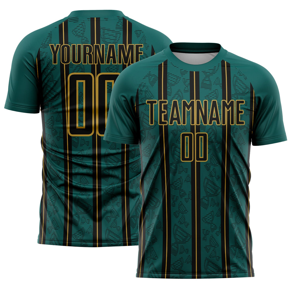 Custom Midnight Green Black-Old Gold Stripe Line Sublimation Soccer Uniform Jersey