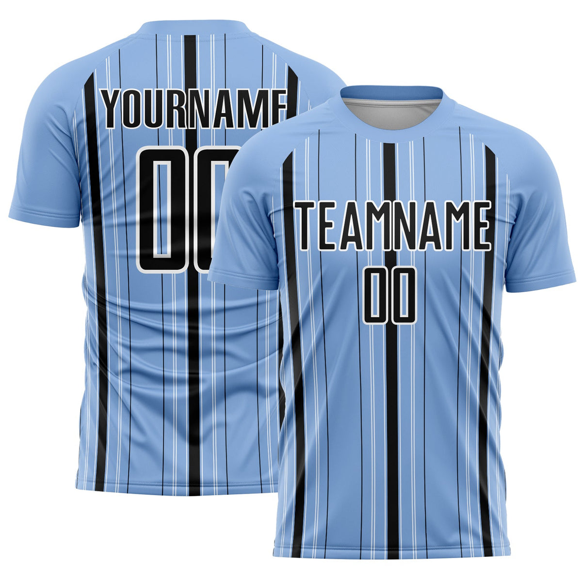 Custom Light Blue Black-White Stripe Sublimation Soccer Uniform Jersey
