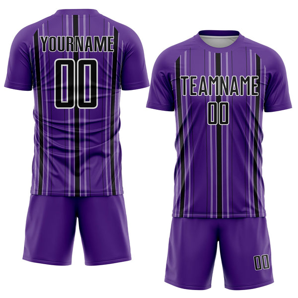Custom Purple Black-White Stripe Sublimation Soccer Uniform Jersey alternate