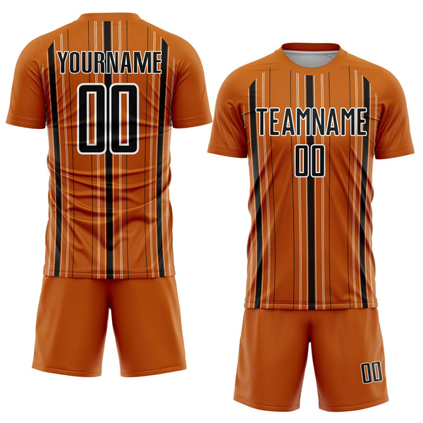Custom Texas Orange Black-White Stripe Sublimation Soccer Uniform Jersey alternate