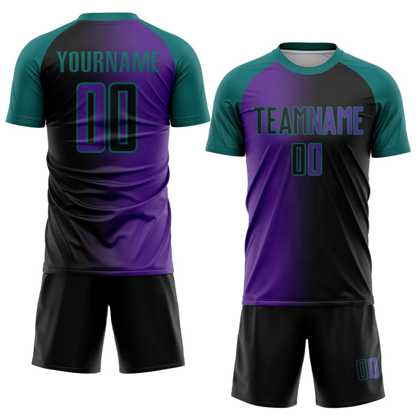 Custom Black Purple-Teal Sublimation Gradient Fashion Soccer Uniform Jersey alternate