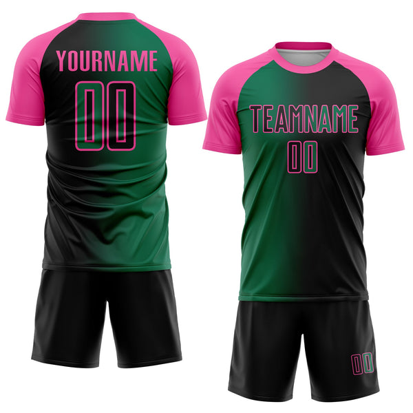Custom Black Kelly Green-Pink Sublimation Gradient Fashion Soccer Uniform Jersey alternate