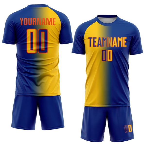 Custom Royal Yellow-Orange Sublimation Gradient Fashion Soccer Uniform Jersey alternate