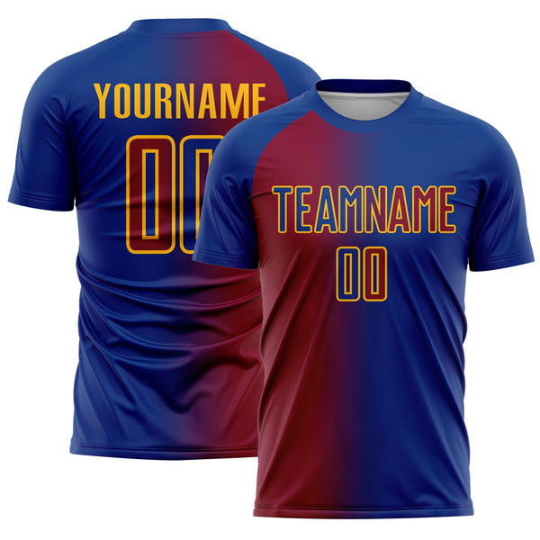 Custom Royal Maroon-Gold Sublimation Gradient Fashion Soccer Uniform Jersey