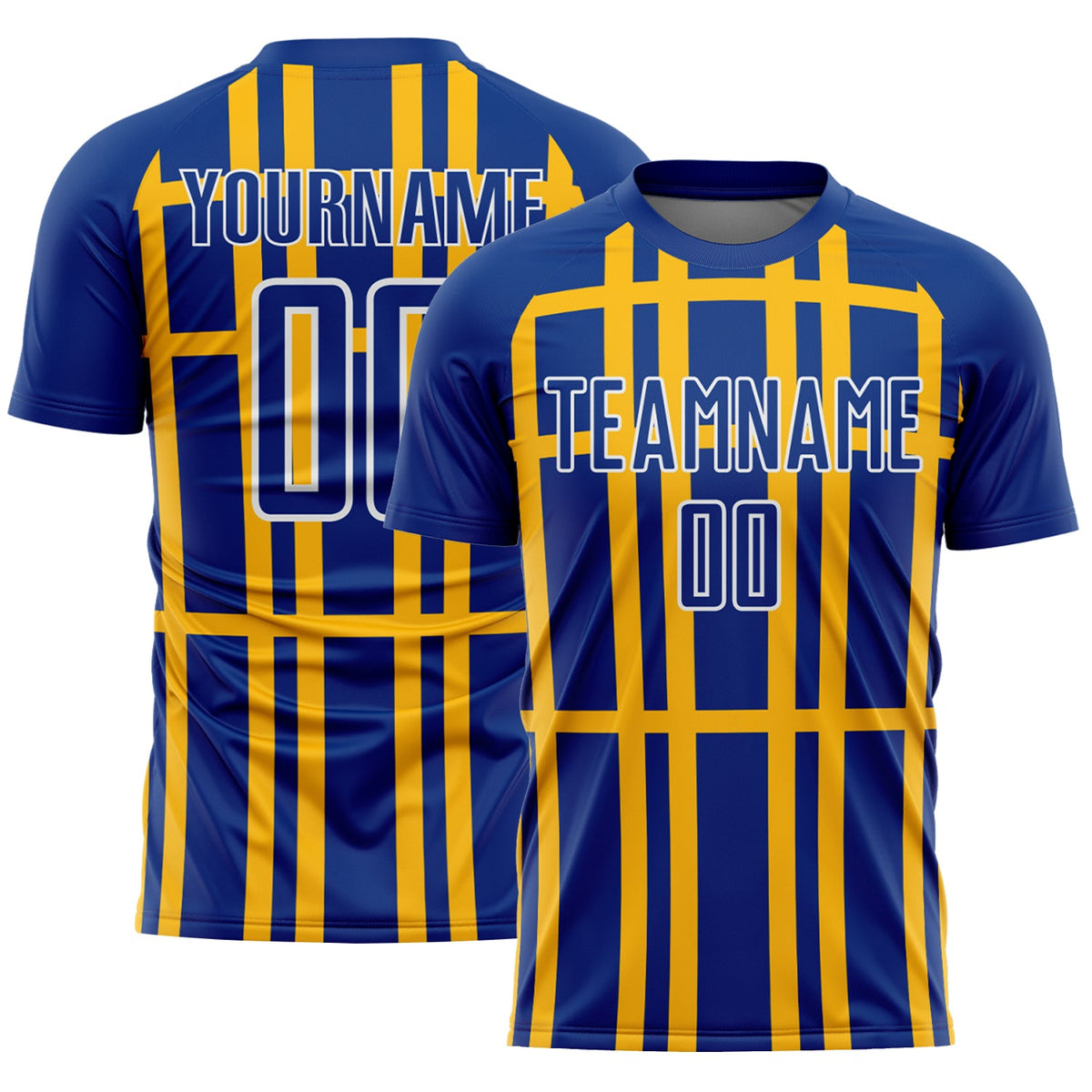 Custom Royal Gold-White Stripe Line Sublimation Soccer Uniform Jersey