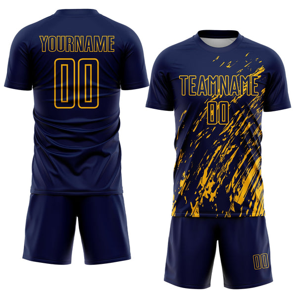 Custom Navy Gold Splash Sublimation Soccer Uniform Jersey alternate