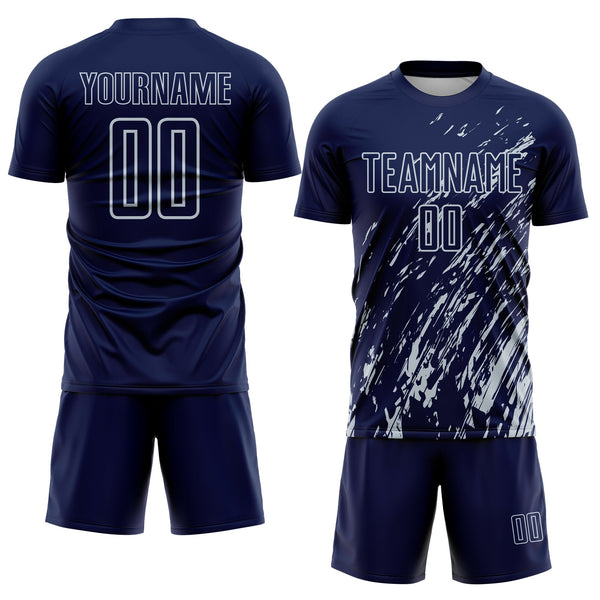 Custom Navy Silver Splash Sublimation Soccer Uniform Jersey alternate