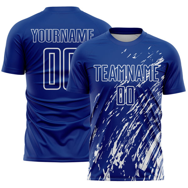 Custom Royal White Splash Sublimation Soccer Uniform Jersey