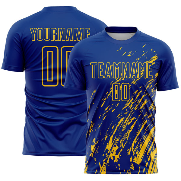 Custom Royal Yellow Splash Sublimation Soccer Uniform Jersey