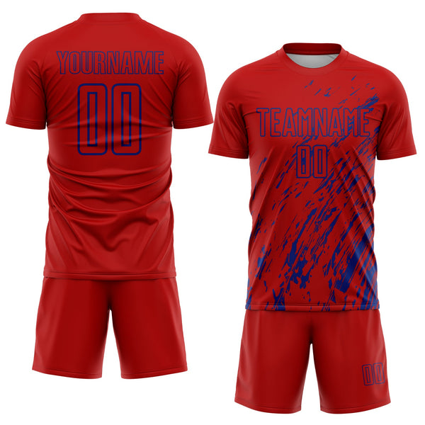Custom Red Royal Splash Sublimation Soccer Uniform Jersey alternate