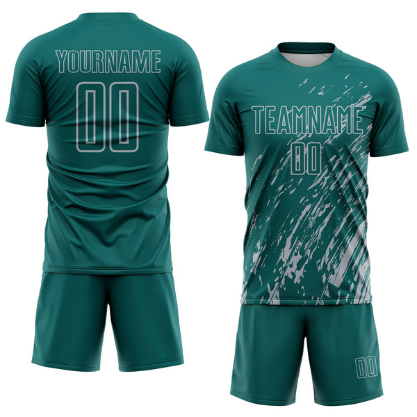 Custom Teal Gray Splash Sublimation Soccer Uniform Jersey alternate