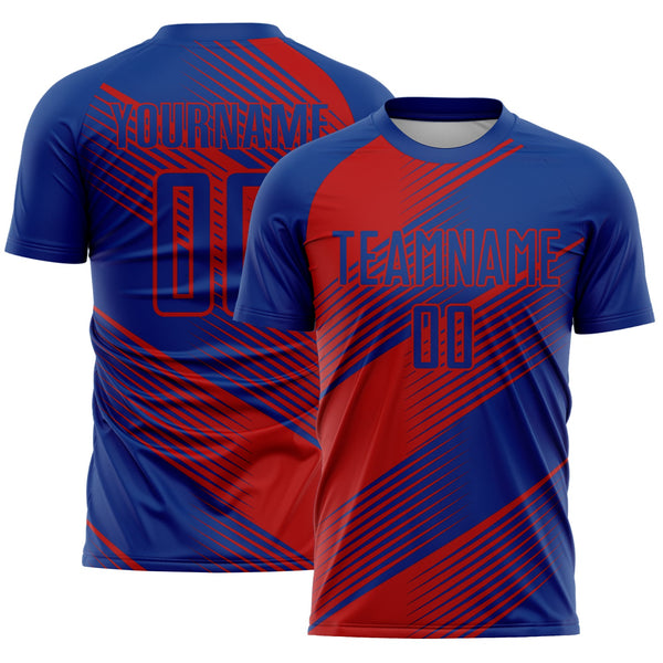 Custom Royal Red Line Sublimation Soccer Uniform Jersey