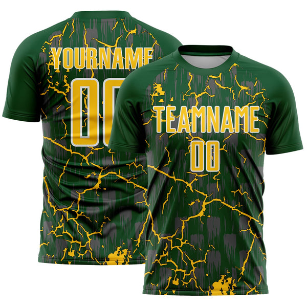 Custom Green Yellow-White Lightning Sublimation Soccer Uniform Jersey