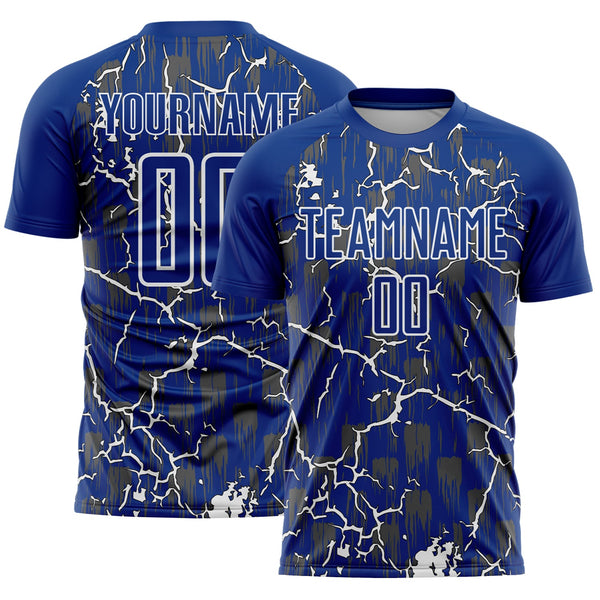 Custom Royal White Lightning Sublimation Soccer Uniform Jersey