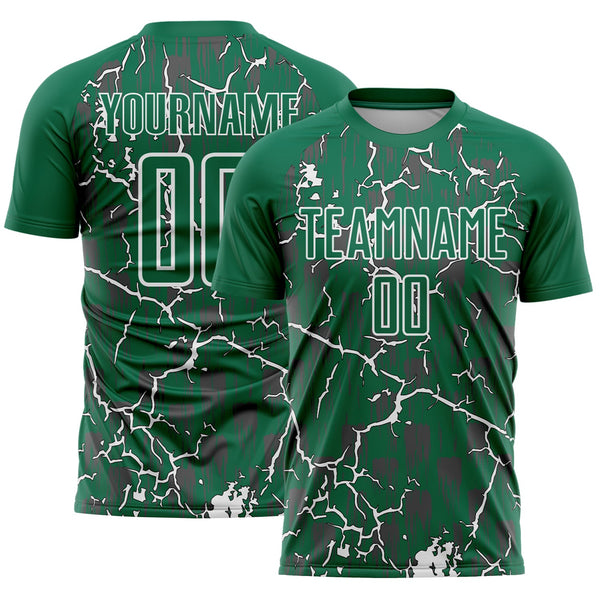 Custom Kelly Green White Lightning Sublimation Soccer Uniform Jersey