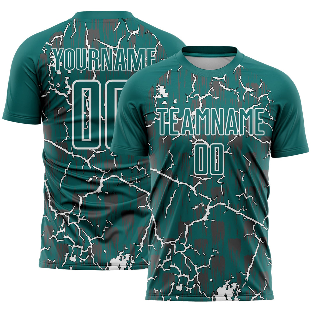 Custom Teal White Lightning Sublimation Soccer Uniform Jersey