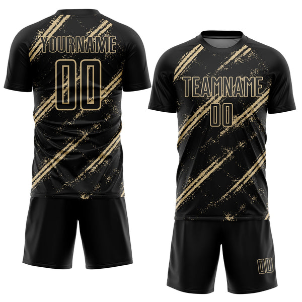 Custom Black Vegas Gold Abstract Fragment Art Splash Sublimation Soccer Uniform Jersey alternate