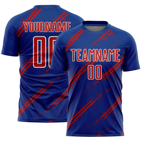 Custom Royal Red-White Abstract Fragment Art Splash Sublimation Soccer Uniform Jersey