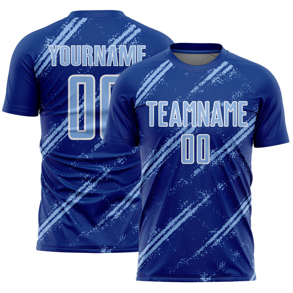 Custom Royal Light Blue-White Abstract Fragment Art Splash Sublimation Soccer Uniform Jersey