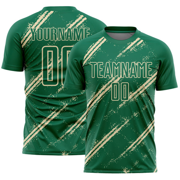 Custom Kelly Green Cream Abstract Fragment Art Splash Sublimation Soccer Uniform Jersey