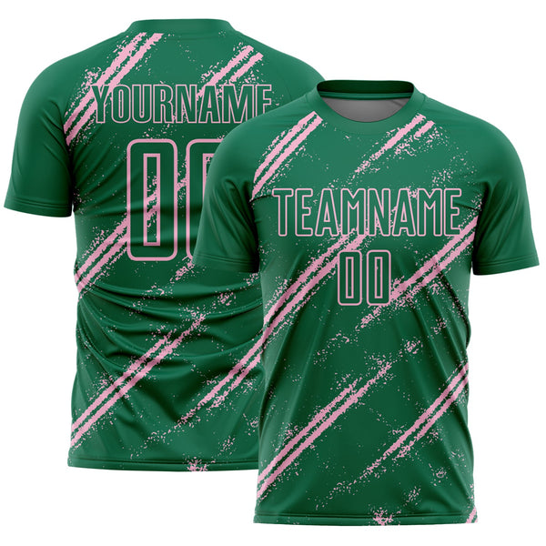 Custom Kelly Green Light Pink Abstract Fragment Art Splash Sublimation Soccer Uniform Jersey