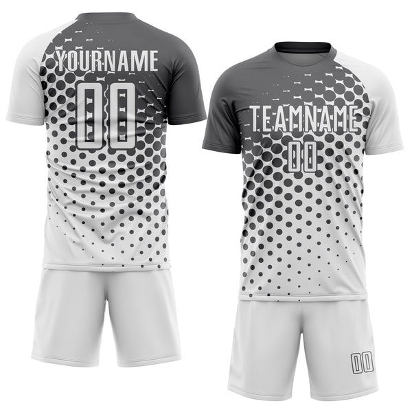 Custom White Steel Gray Modern Polka Dot Sublimation Soccer Uniform Jersey alternate