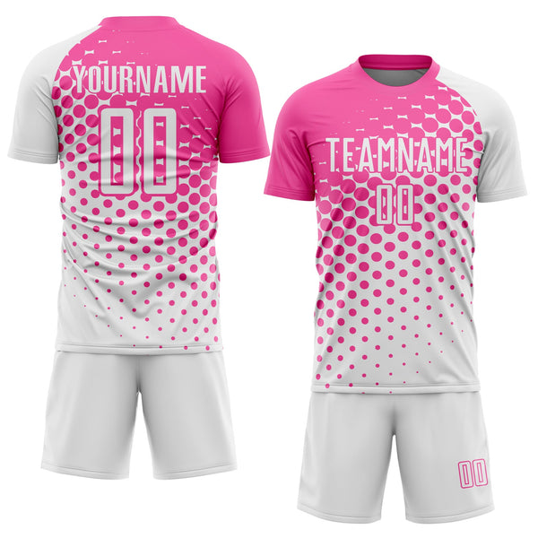 Custom White Pink Modern Polka Dot Sublimation Soccer Uniform Jersey alternate