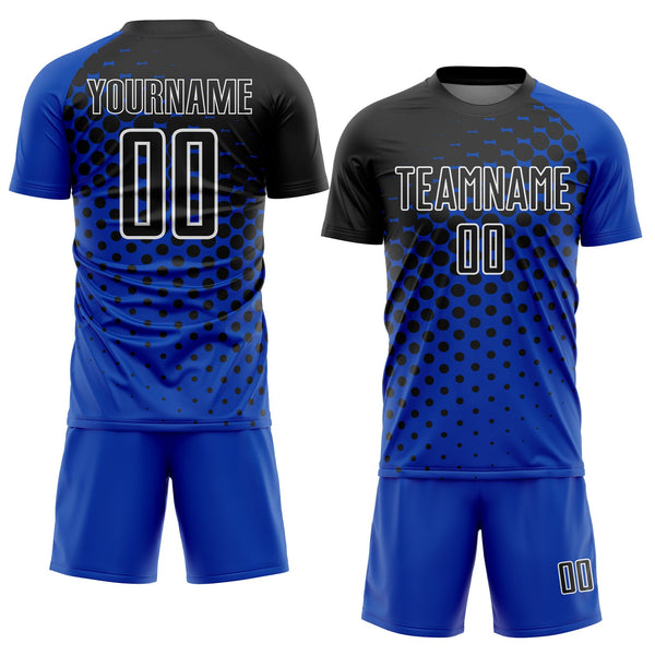 Custom Thunder Blue Black-White Modern Polka Dot Sublimation Soccer Uniform Jersey alternate