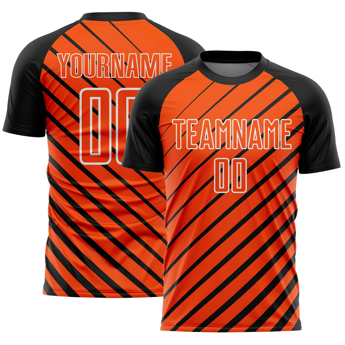 Custom Black Orange-White Lines Sublimation Soccer Uniform Jersey