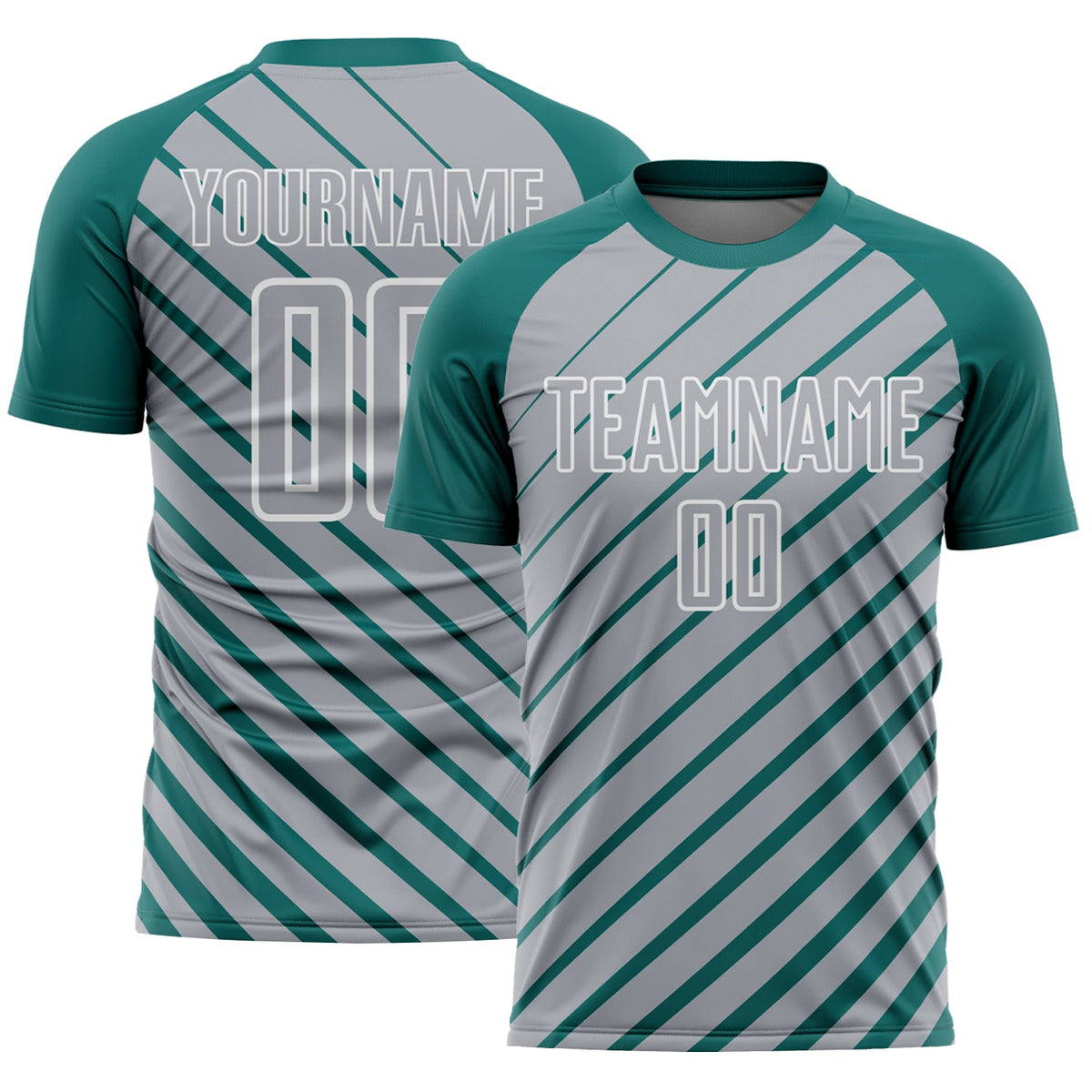 Custom Teal Gray-White Lines Sublimation Soccer Uniform Jersey