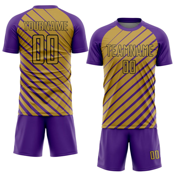 Custom Purple Old Gold-Black Lines Sublimation Soccer Uniform Jersey alternate