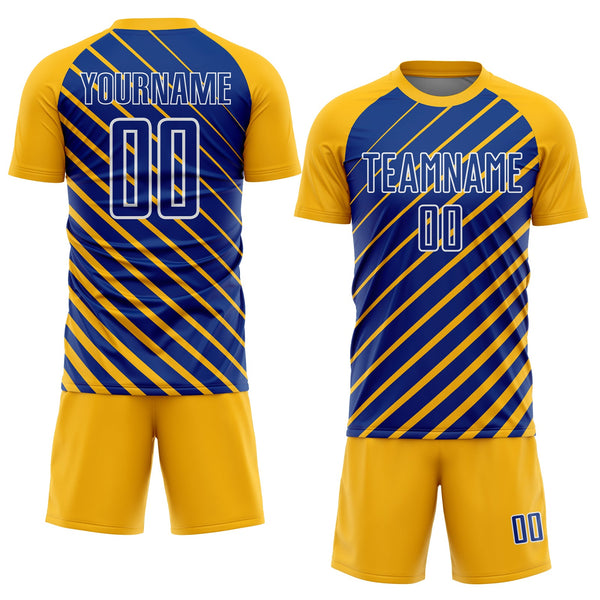 Custom Gold Royal-White Lines Sublimation Soccer Uniform Jersey alternate