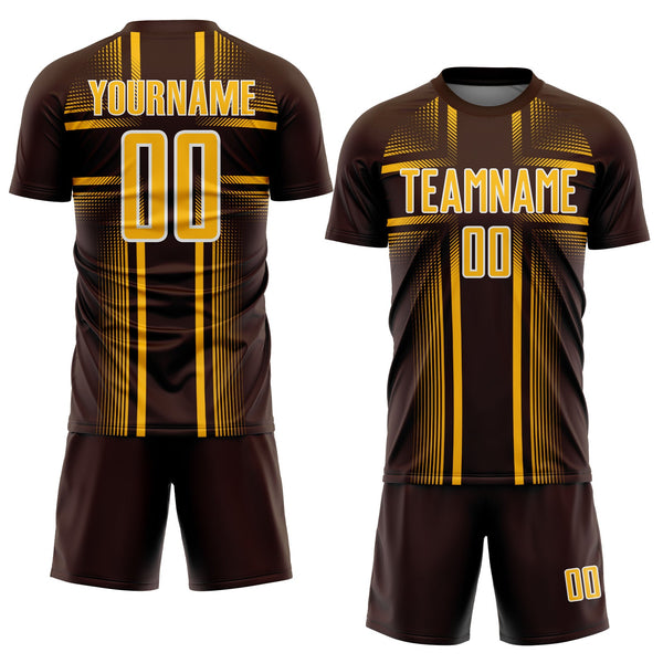 Custom Brown Gold-White Lines Sublimation Soccer Uniform Jersey alternate