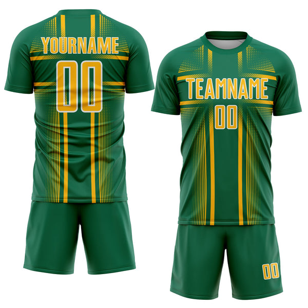 Custom Kelly Green Gold-White Lines Sublimation Soccer Uniform Jersey alternate