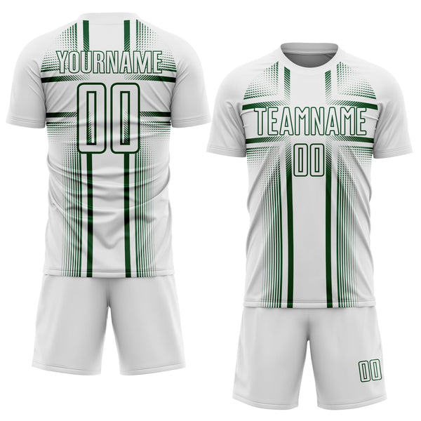 Custom White Green Lines Sublimation Soccer Uniform Jersey alternate
