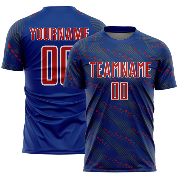 Custom Royal Red-White Slant Lines Sports Sublimation Soccer Uniform Jersey