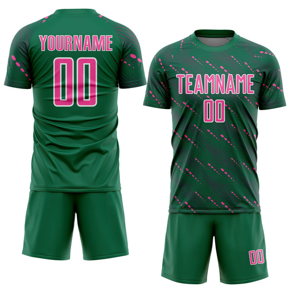 Custom Kelly Green Pink-White Slant Lines Sports Sublimation Soccer Uniform Jersey alternate