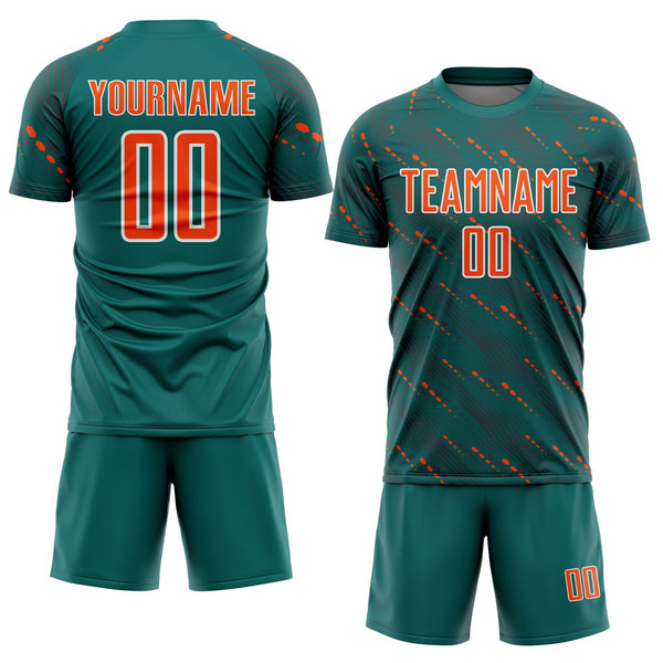 Custom Teal Orange-White Slant Lines Sports Sublimation Soccer Uniform Jersey alternate