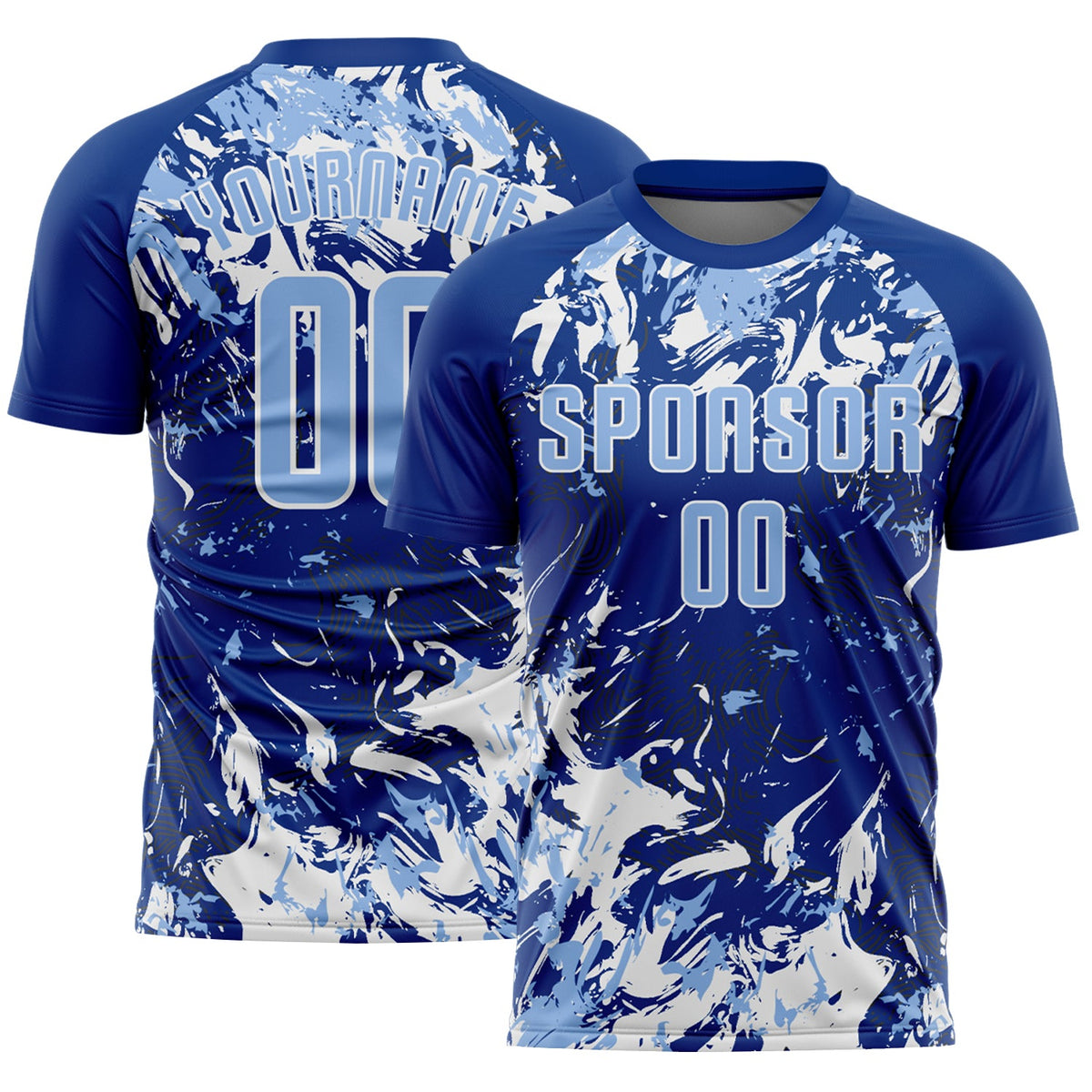 Custom Royal Light Blue-White Fluid Art Splash Sublimation Soccer Uniform Jersey