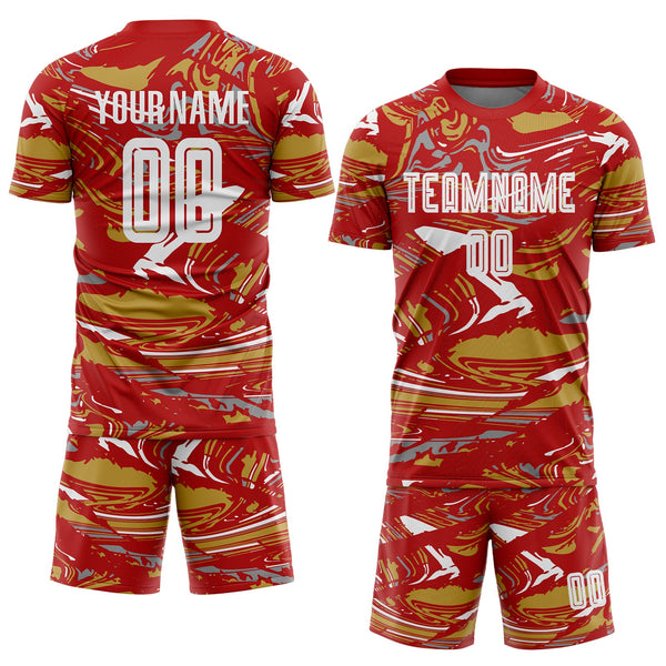 Custom Figure White Red-Old Gold Fluid Art Splash Sublimation Soccer Uniform Jersey alternate