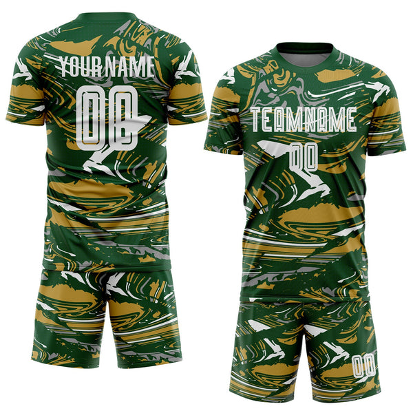 Custom Figure White Green-Old Gold Fluid Art Splash Sublimation Soccer Uniform Jersey alternate